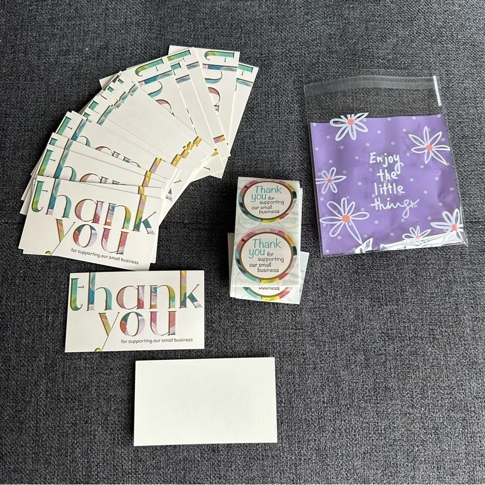 25 THANK YOU Business Cards + 25 Stickers, Starter Set, Colorful, Gold Foil